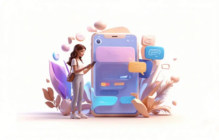 Smartphone User Girl 3D Character Design Illustration